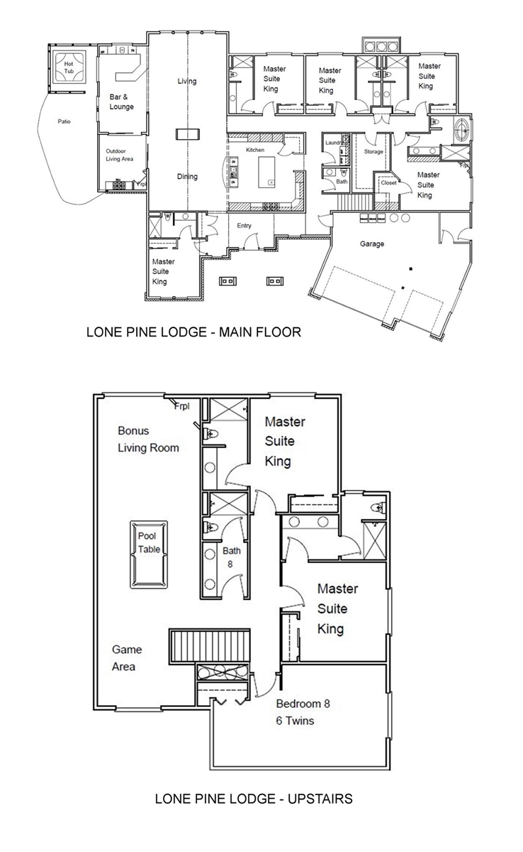Floor Plan for Lone Pine Lodge, 8 Bedrooms - Sunriver, Oregon