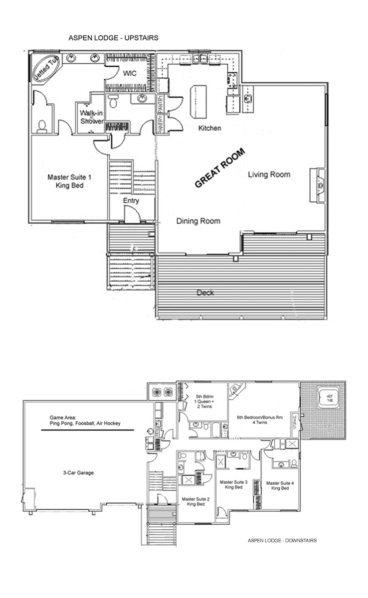 Floor Plan for Aspen Lodge, 6 Bedrooms - Sunriver, Oregon